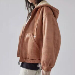Urban Outfitters Casey Faux Suede Zip-Up Hoodie Jacket